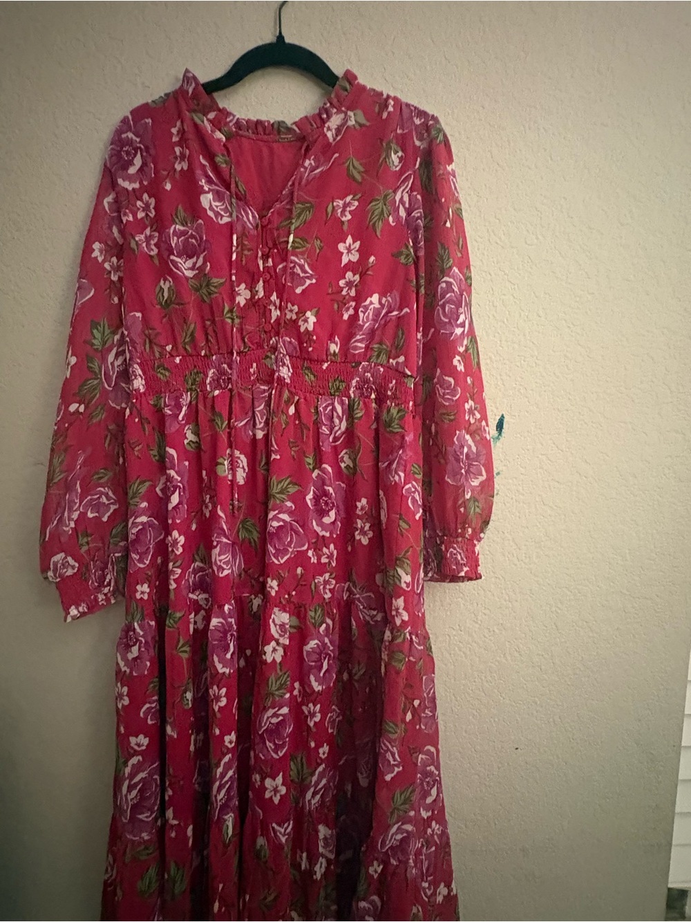 Women’s Floral Red Tiered Maxi Dress